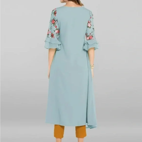 Floral Embroidered Blue Dress - Picture 2 of 7